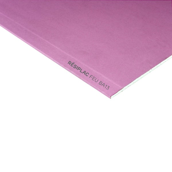 Plaque de plâtre BA 13 H.250 x l.120 cm, ignifuge feu rose NF RESI