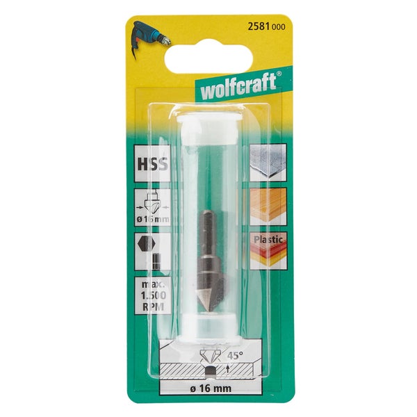 Fraise à encastrer HSS 3 tranchants WOLFCRAFT 2581, diamètre 16 mm