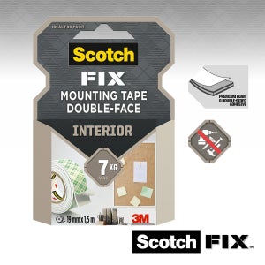Double face intérieur 1,5m x 19mm Fix 3M blanc