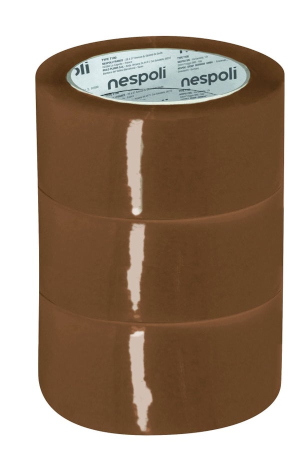 Lot de 3 rubans adhesif d'emballage marron NESPOLI 50mm X 66M