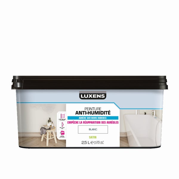 Peinture mur blanc satin LUXENS Anti-humidité 2.5l