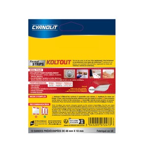 Adhesif double face Cyanolit Koltout Strip 4,8x1,8cmx10 lot de 2